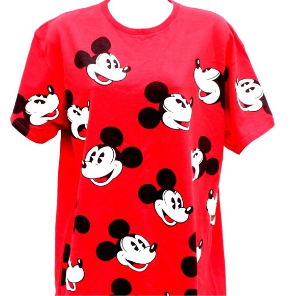 Disney Womens Red Crew Neck Mickey Mouse Face Graphic T Shirt Size‎ Large - Picture 1 of 3